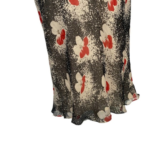 Laundry by Shelli Segal Sz 10 silk Chiffon Floral Red MIDI Dress Cinch Waist - Picture 8 of 11